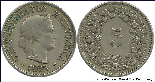 Switzerland 5 Rappen 1905B