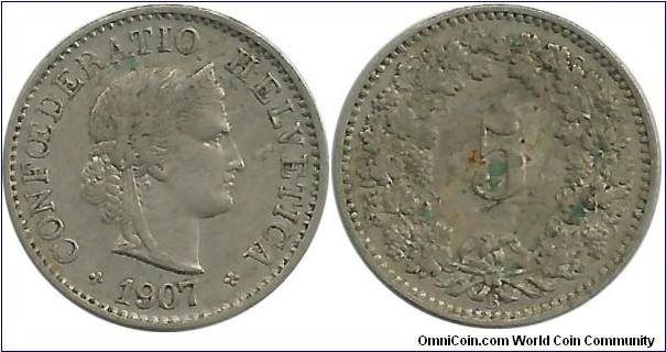 Switzerland 5 Rappen 1907B