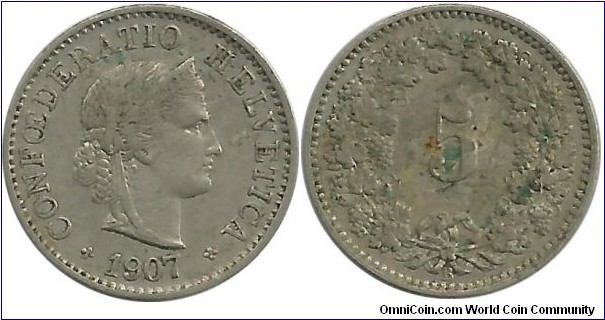 Switzerland 5 Rappen 1907B