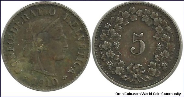 Switzerland 5 Rappen 1910B