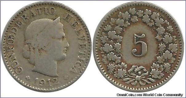 Switzerland 5 Rappen 1912B