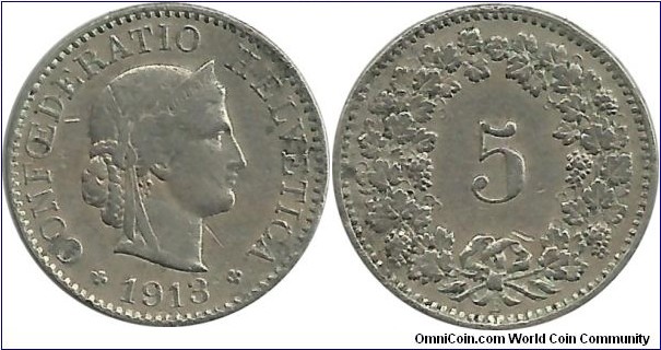 Switzerland 5 Rappen 1913B