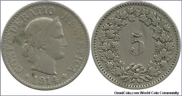 Switzerland 5 Rappen 1914B