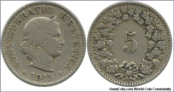Switzerland 5 Rappen 1915B