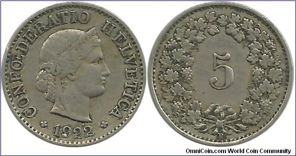 Switzerland 5 Rappen 1922B