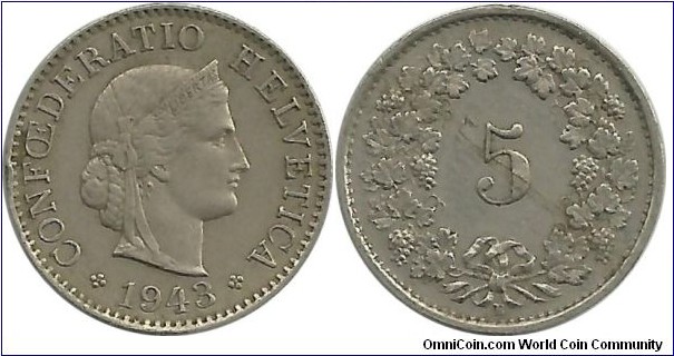 Switzerland 5 Rappen 1943B