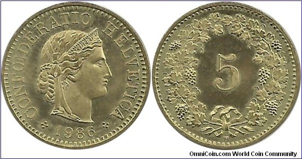 Switzerland 5 Rappen 1986B