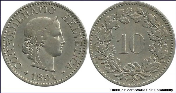 Switzerland 10 Rappen 1894B