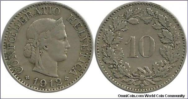 Switzerland 10 Rappen 1912B
