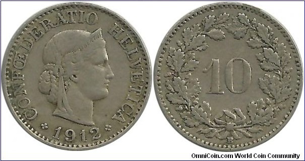 Switzerland 10 Rappen 1912B