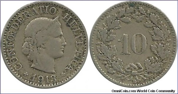 Switzerland 10 Rappen 1913B