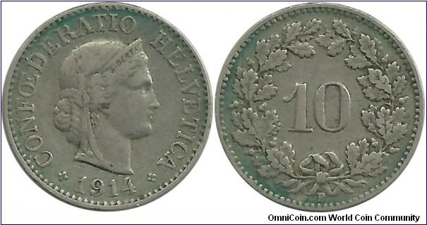 Switzerland 10 Rappen 1914B