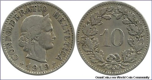 Switzerland 10 Rappen 1919B