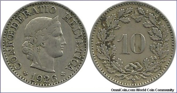 Switzerland 10 Rappen 1926B