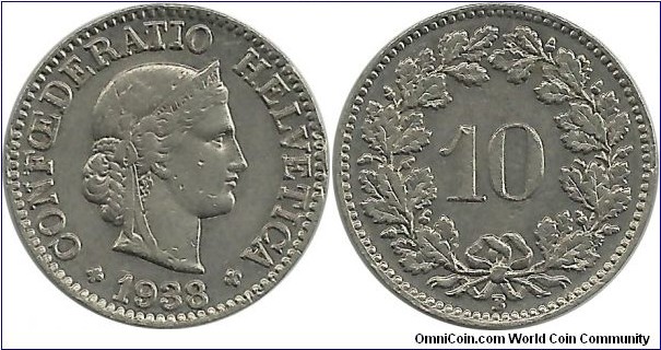 Switzerland 10 Rappen 1938B