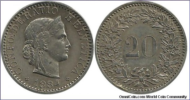 Switzerland 20 Rappen 1884B