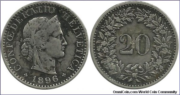 Switzerland 20 Rappen 1896B