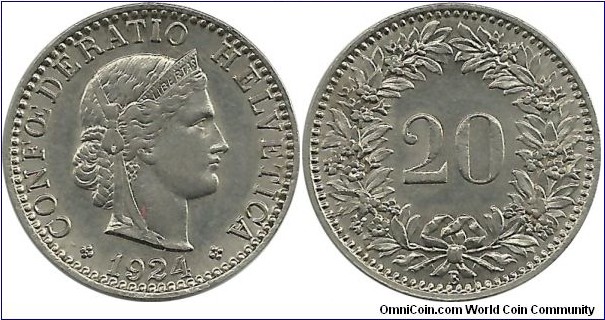 Switzerland 20 Rappen 1924B