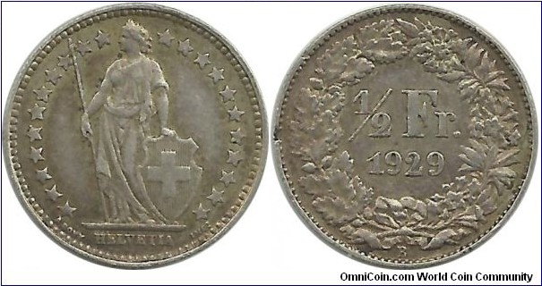 Switzerland ½ Franc 1929B