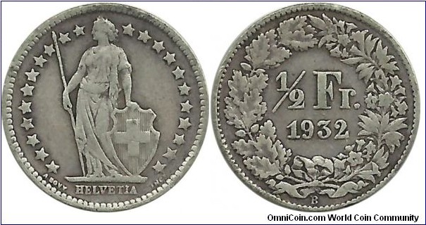 Switzerland ½ Franc 1932B