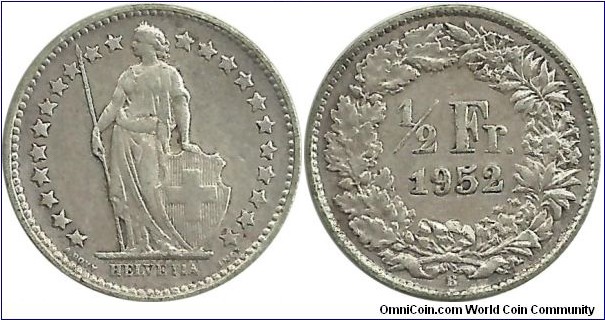 Switzerland ½ Franc 1952B