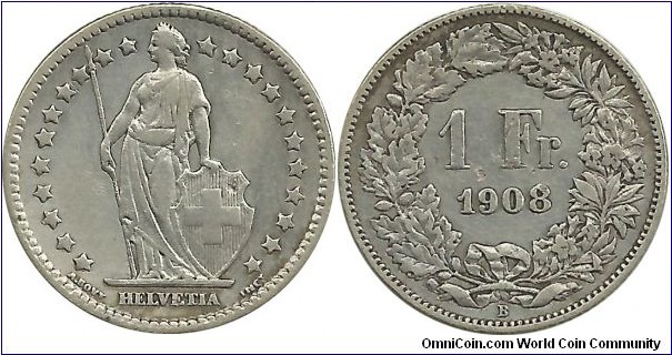 Switzerland 1 Franc 1908B