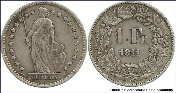 Switzerland 1 Franc 1911B