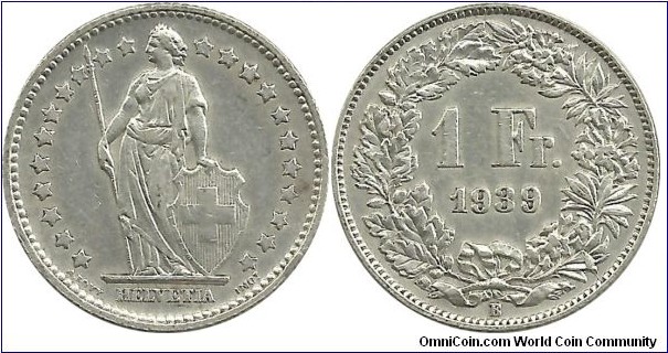 Switzerland 1 Franc 1939B