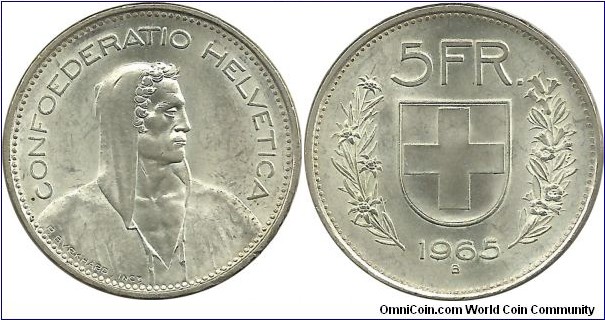 Switzerland 5 Francs 1965B