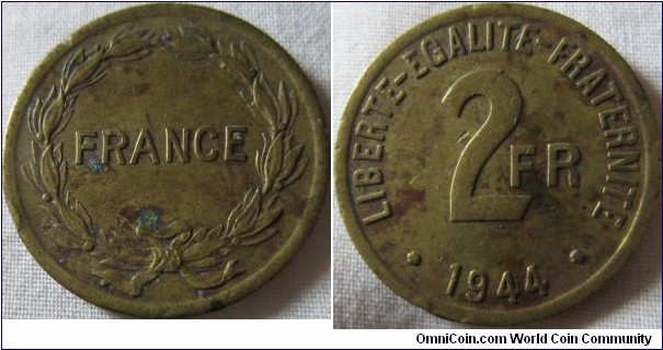 1944 liberation issue brass 2 francs