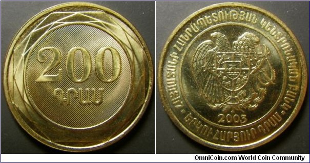 Armenia 2003 200 drams. Weight: 4.50g. 