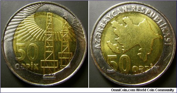 Azerbaijian 2006 (ND) 50 qapik. Weight: 7.46g. 