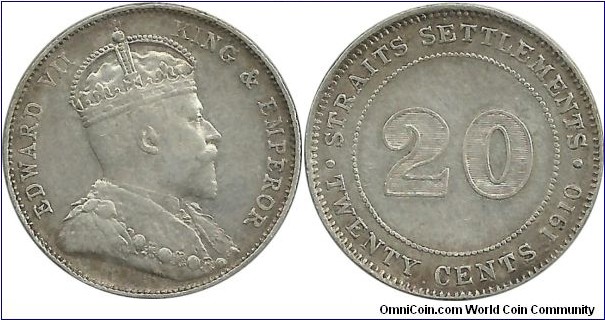 StraitsSettlements 20 Cents 1910