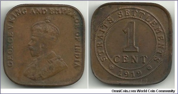 StraitsSettlements 1 Cent 1919