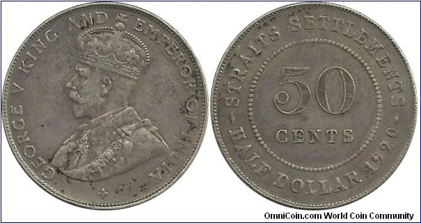 StraitsSettlements 50 Cents 1920