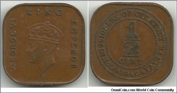 Malaya ½ Cent 1940