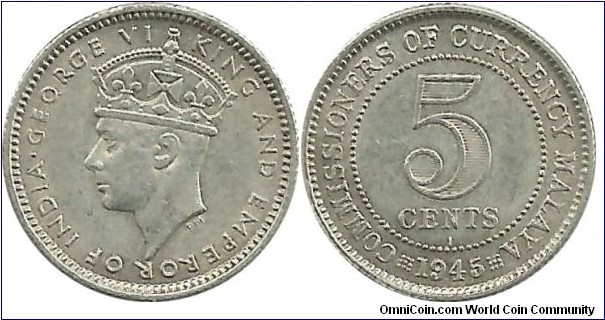 Malaya 5 Cents 1945-I