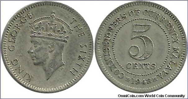 Malaya 5 Cents 1948