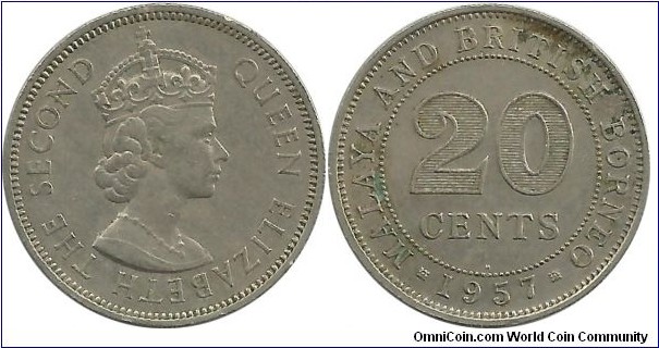 MalayaBritishBorneo 20 Cents 1957H