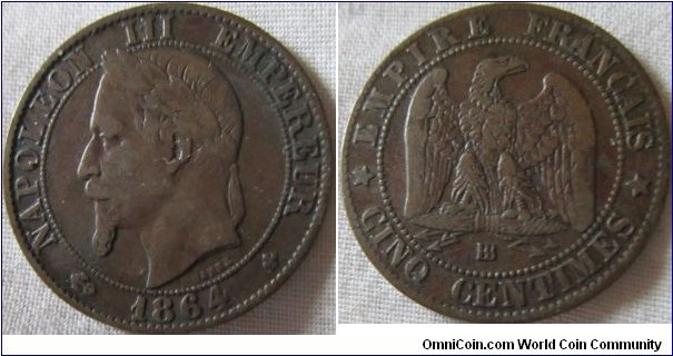 1864 strasbourg 5 centimes in an aVF grade