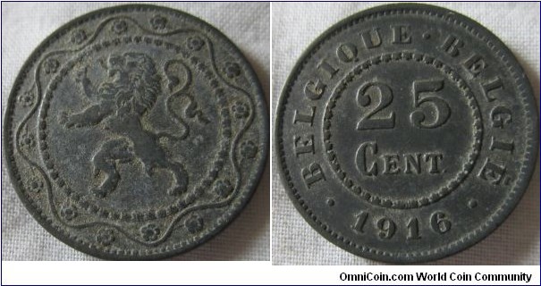 1916 25 centimes, dull due to being zinc but great details