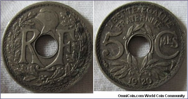 1920 5 centimes VF grade dirty