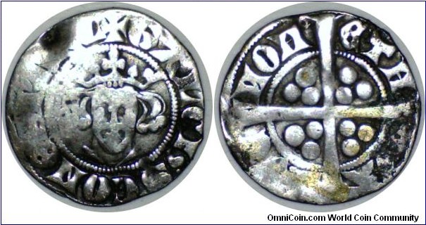 Gaucher of Chatillon 1312-22, Sterling      Copy of Edward I penny  Yves, France    1.1gms   16.3mm

