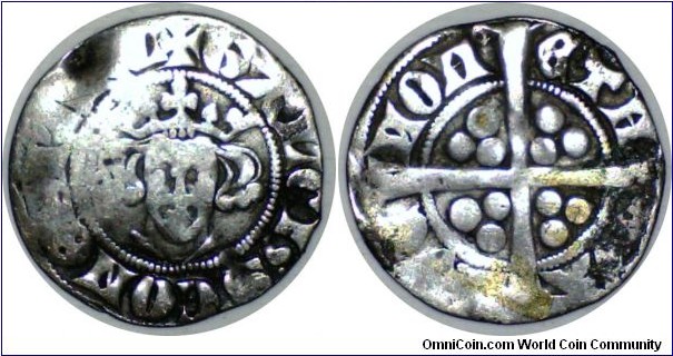 Gaucher of Chatillon 1312-22, Sterling      Copy of Edward I penny  Yves, France    1.1gms   16.3mm
