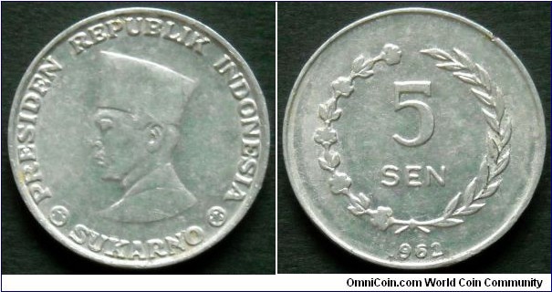 Irian Barat (West Irian) 5 sen.
1962, Aluminum.