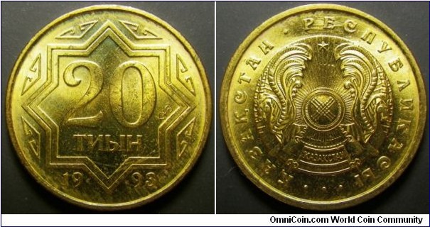 Kazakhstan 1993 20 tiyin. Weight: 4.47g. 