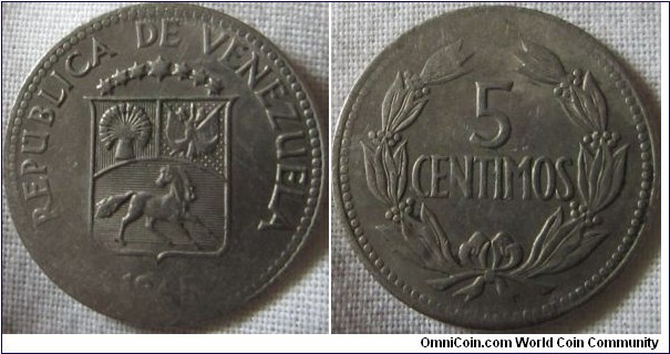 1965 5 centimos, with a thinning planchet error