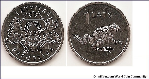 1 Lats
KM#108
4.8000 g., Copper-Nickel, 21.75 mm. Obv: National arms Rev: Toad