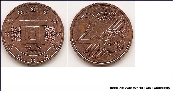 2 Euro cent
KM#126
3.0600 g., Copper Plated Steel, 18.75 mm. Obv: Doorway Rev: Denomination and globe Edge: Grooved