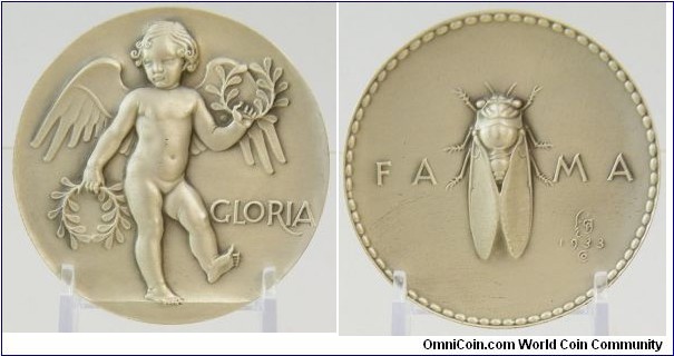 1933 The Society of Medalists Seventh Issue Fama & Glory Medal by Carl Paul Jennewein. Silver: 5.37 oz. Mintage: 125
